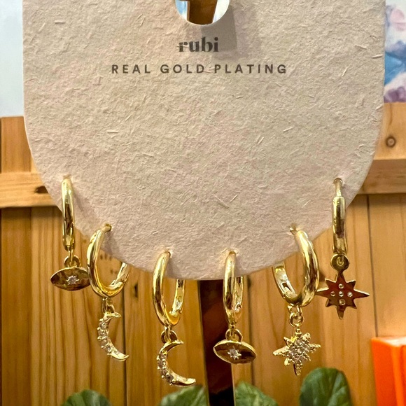 Rubi Set of Gold Plated Earrings with Evil Eye Star - Picture 1 of 5